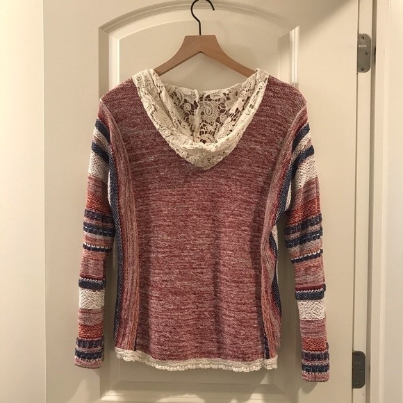 American Rag Long Sleeve Aztec Lace Hooded Pullover Sweater - Medium - Picture 3 of 8